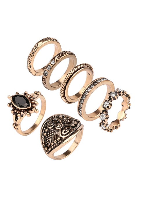 gold Retro style Black Resin Crystals Ring Set