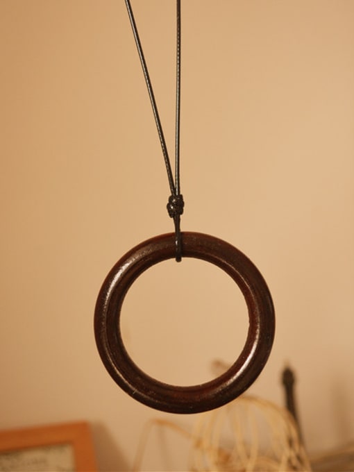 Deep Coffee Wooden Round Shaped Women Necklace