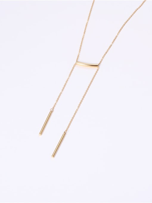 GROSE Titanium With Gold Plated Simplistic Asymmetrical Long Stick Chain Necklaces 3