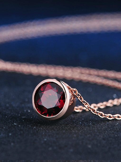 ZK Simple Round Red Garnet Rose Gold Plated Necklace 2