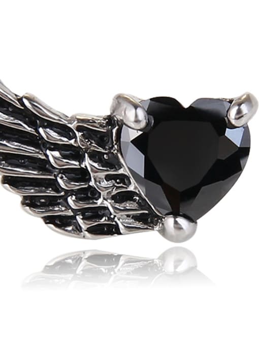 Black Diamond Stainless Steel With vintage Heart wing Stud Earrings