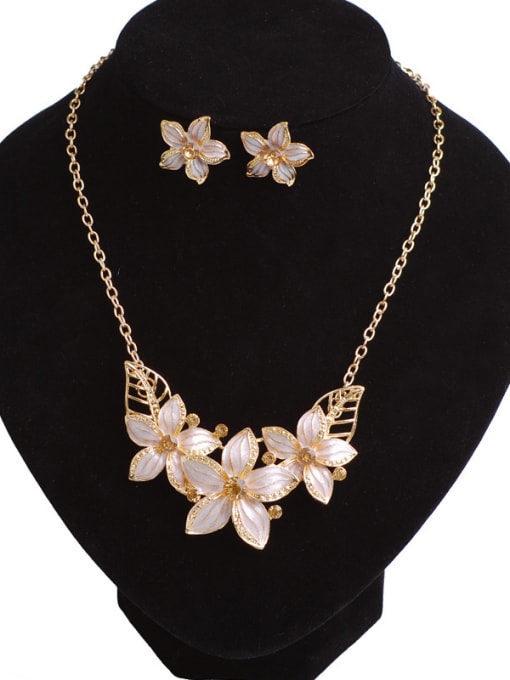 Qunqiu Fashion Elegant Enamel Flowers Cubic Rhinestones Alloy Two Piece Jewelry Set 3