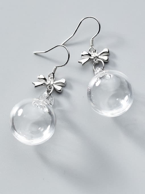 Rosh Pure silver sweet butterfly knot transparent glass ball earrings 0