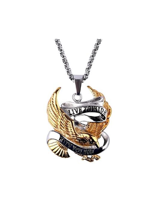 RANSSI Titanium Punk Gold Plated Eagle Necklace 0