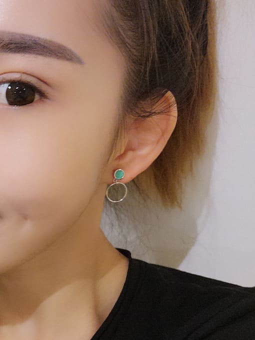 Peng Yuan Simple Stone Round Silver Earrings 1