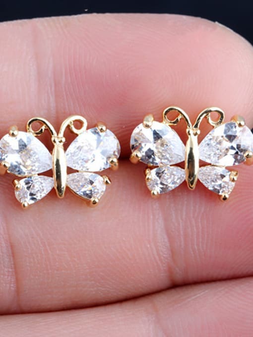 White High Quality Zircon 18K Gold Plated Butterfly Animal Classic stud Earring