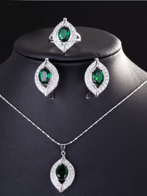 Emerald Ring 6 Yards Fashion Leave Shaped Jewelry Set