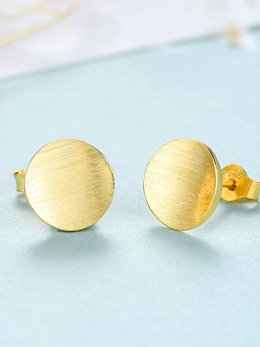 gold 925 Sterling Silver With Smooth Simplistic Round Stud Earrings
