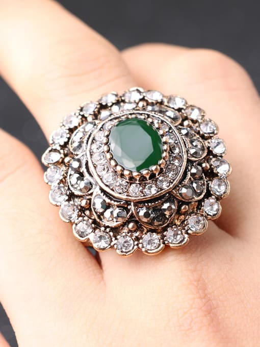 Gujin Exaggerated Retro style Green stone Rhinestones Alloy Ring 1