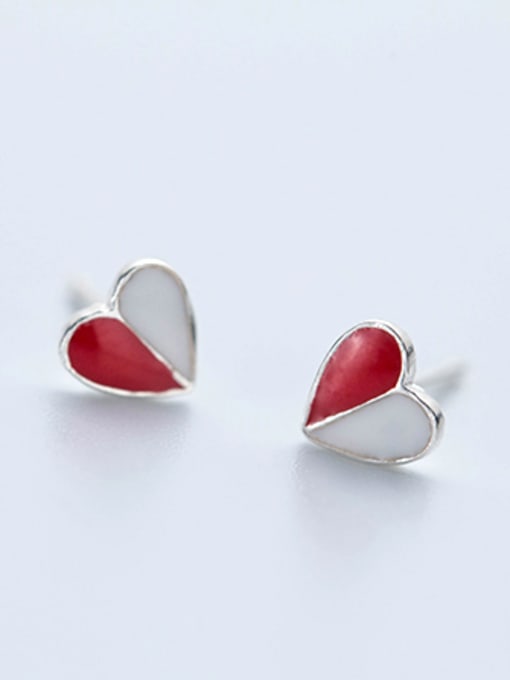 Red Elegant Green Heart Shaped S925 Silver Glue Stud Earrings