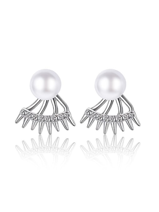 Rosh Simple Imitation Pearl Shiny Cubic Zirconias Stud Earrings 0