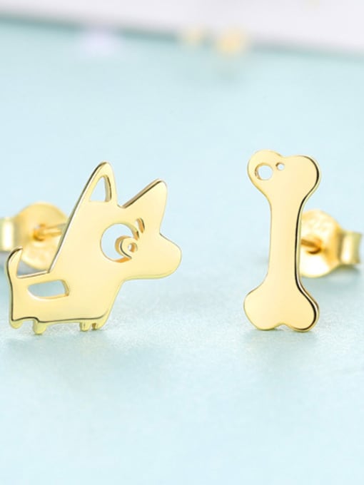 18K-gold 925 Sterling Silver Cartoon Dog bone Stud Earrings