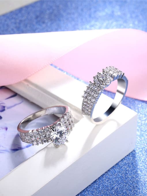 Platinum Trendy Plum Blossom Shaped Glass Bead Ring Set
