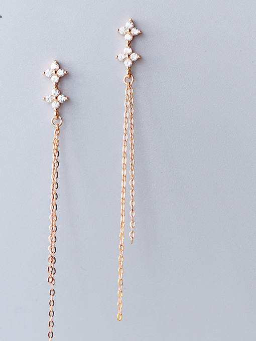 Rosh 925 Sterling Silver With 18k Rose Gold Plated Delicate Chain Cubic Zirconia Earrings
