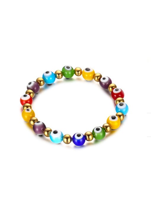 CONG Personality Eye Shaped Colorful Glass Beads Titanium Bracelet 0