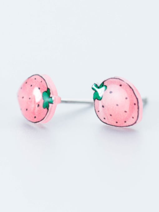 Pink Lovely Strawberry Shaped S925 Silver Stud Glue Earrings