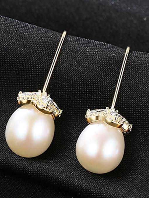 white-1K18 925 Sterling Silver With Gold Plated Simplistic Water Drop Hook Earrings