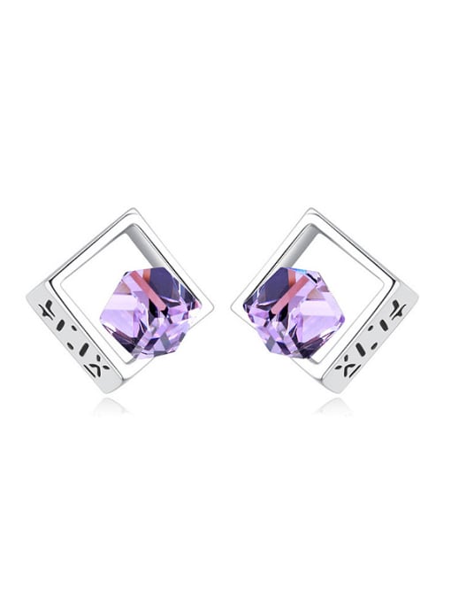 purple Fashion austrian Crystals Hollow Cube Alloy Stud Earrings