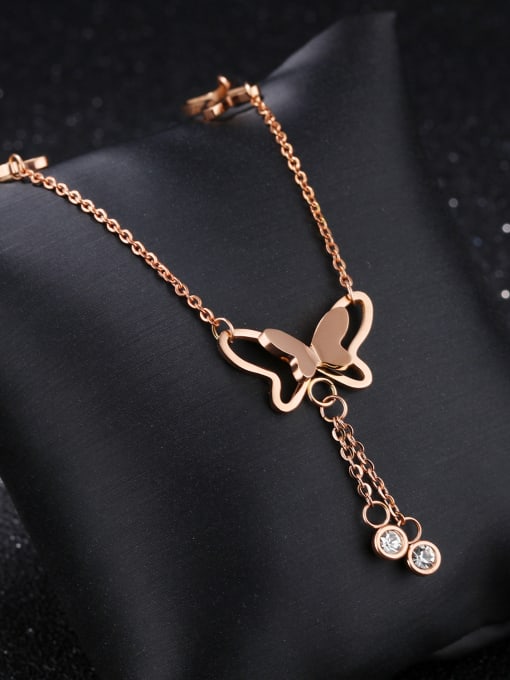 Open Sky Elegant Butterfly Rhinestones Rose Gold Plated Anklet 3