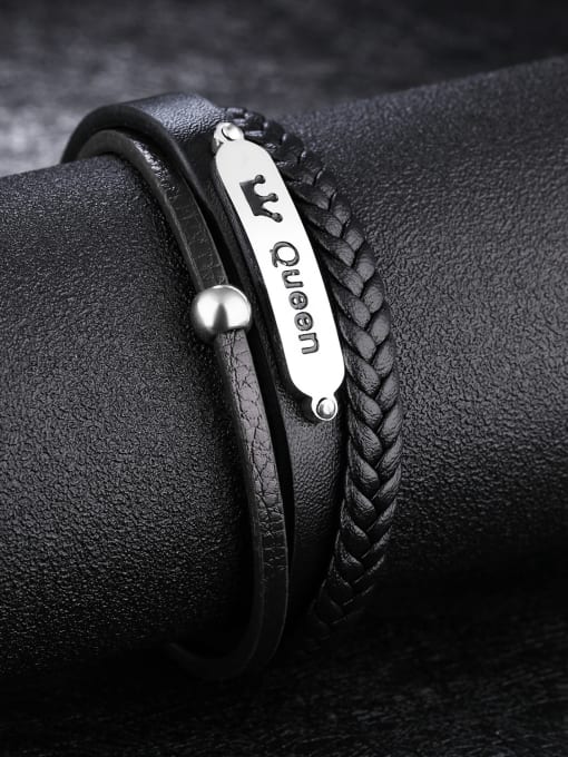 Open Sky Fashion Black Artificial Leather Woven Bracelet 2