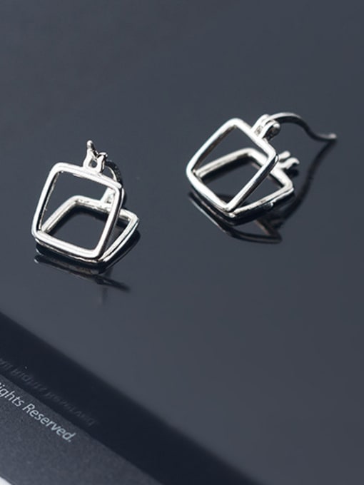 Rosh 925 Sterling Silver With Silver Plated Simplistic Geometric Square Clip On Earrings 2
