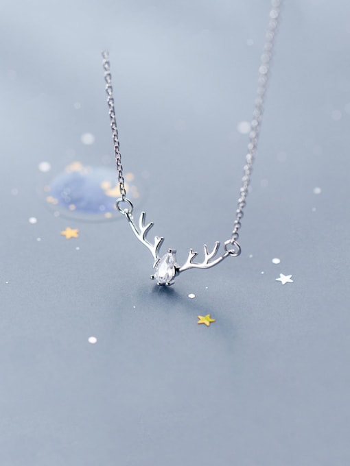 Rosh 925 Sterling Silver With Cubic Zirconia Personality Antlers  Necklaces 0