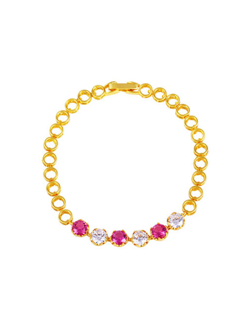 red and White Copper Alloy 23K Gold Plated Fashion Hollow Round Zircon Bracelet