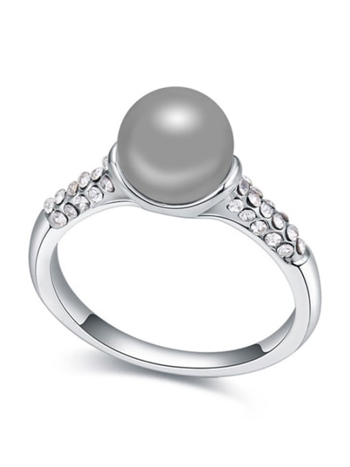 QIANZI Simple Imitation Pearl Tiny Crystals Alloy Ring 1