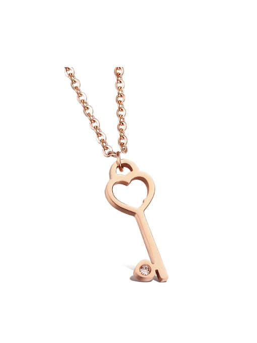Open Sky Simple Heart Key Pendant Rose Gold Plated Necklace 0