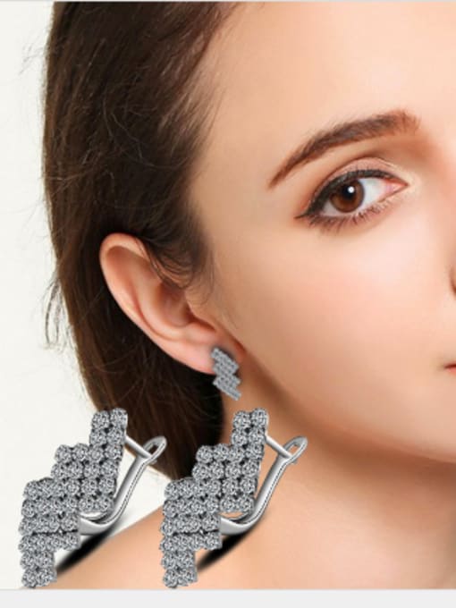 Ya Heng Geometric Shaped AAA Zircons Clip Earrings 1