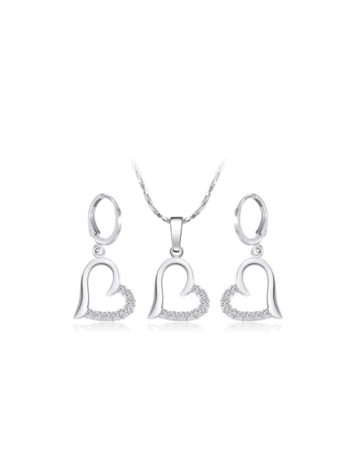 XP Copper Alloy White Gold Plated Fashion Love Two Pieces Zircon Jewelry Set