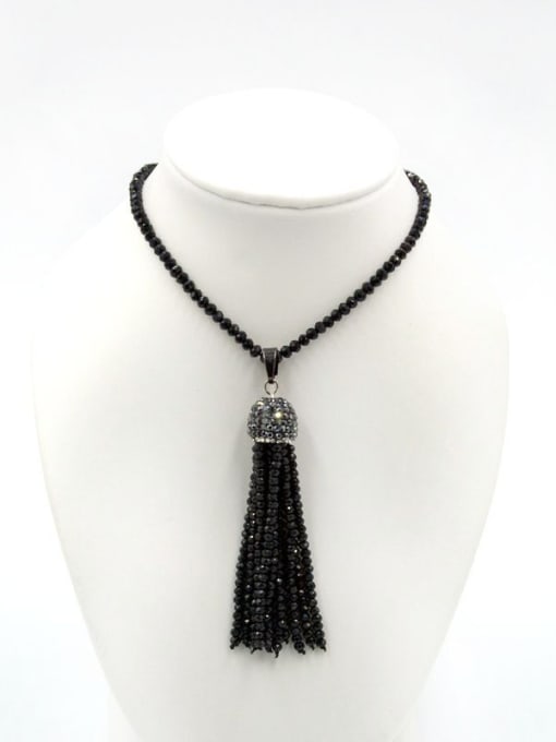Black Simple Tassels Natural Crystal Beads Sweater Chain