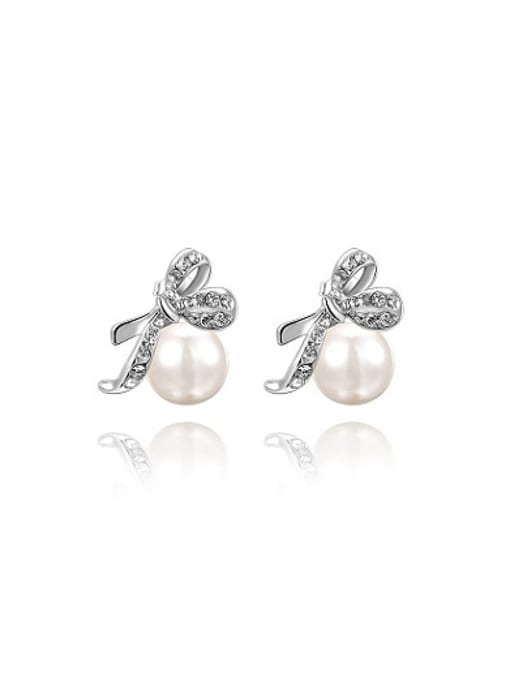 Platinum Exquisite Bowknot Shaped Artificial Pearl Stud Earrings