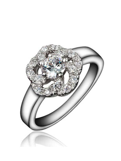 SANTIAGO Elegant 18K Platinum Plated Flower Shaped Zircon Ring