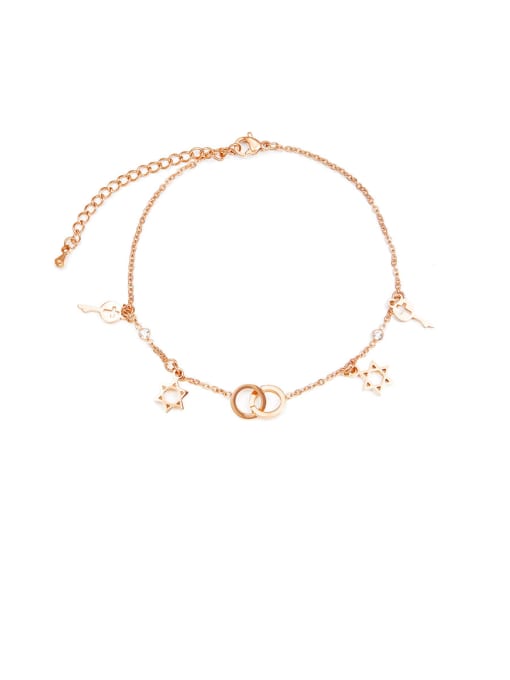 Open Sky Titanium With Rose Gold Plated Fashion Six-Star Key   Anklets 0