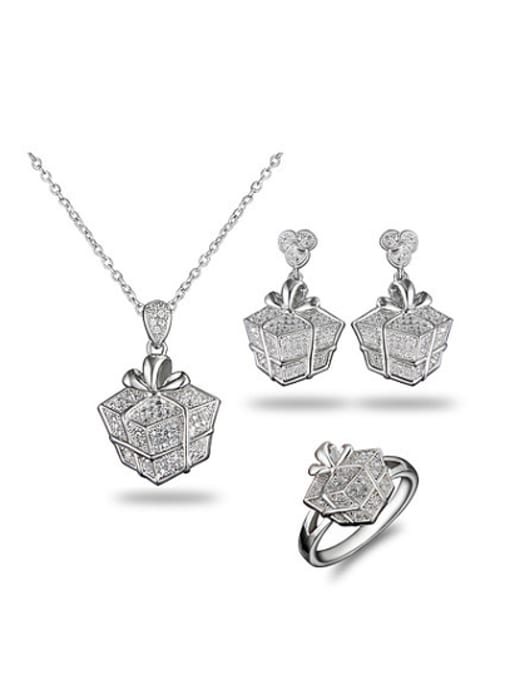 platinum Exquisite 18K Platinum Plated Box Shaped Zircon Three Pieces Jewelry Set