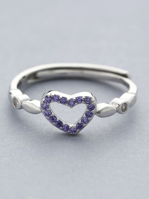 One Silver Simple Hollow Heart Purple Zirconias 925 Silver Opening Ring 0