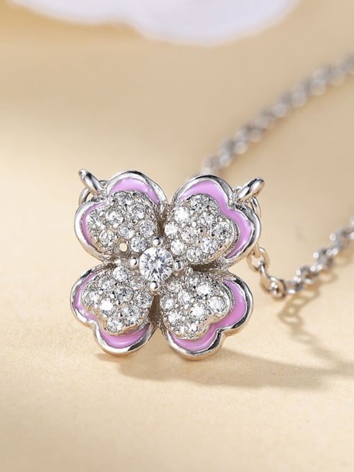 One Silver Pink Flower Necklace 2