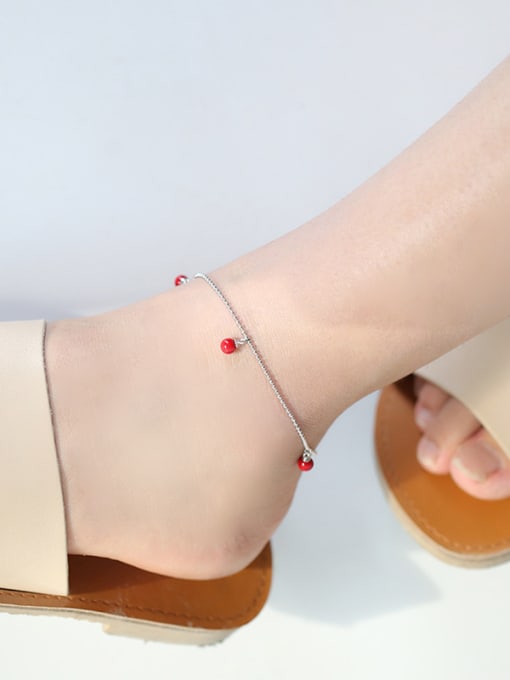 Peng Yuan Simple Red Beads Silver Anklet 1