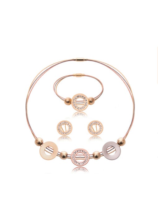 BESTIE Alloy Imitation-gold Plated Simple style Rhinestones Circles Three Pieces Jewelry Set