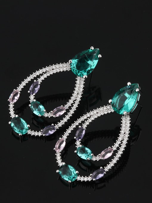 Platinum Copper With Cubic Zirconia Trendy Water Drop Cluster Earrings