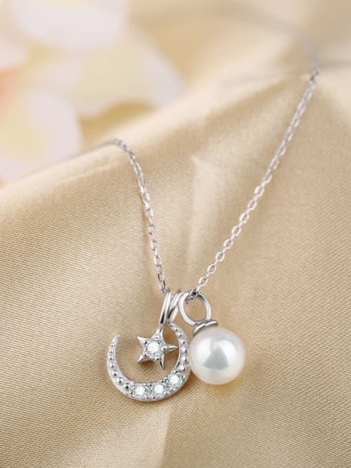 kwan Freshwater Pearl Star Moon Pendant Clavicle Necklace 2