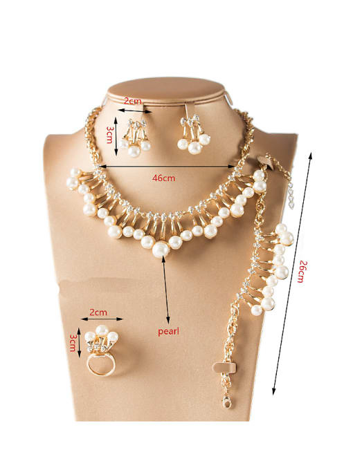 Lan Fu 2018 Artificial Pearl Rhinestones Four Pieces Jewelry Set 2