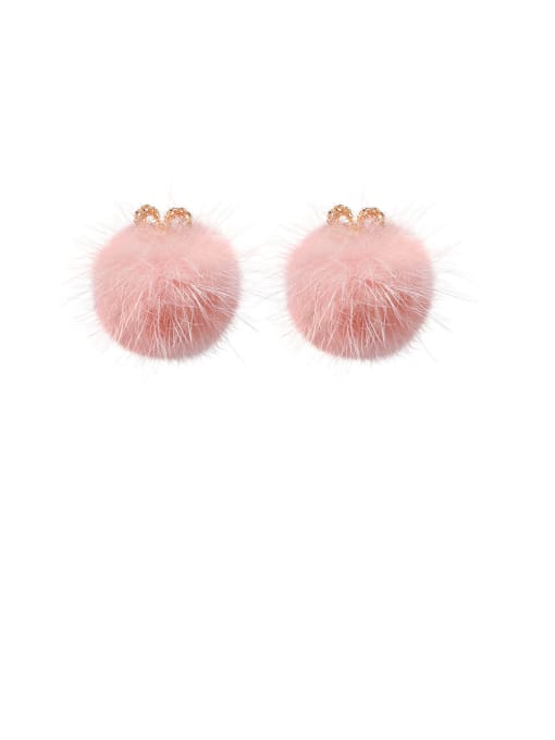 A Pink Alloy With Gold Plated Cute  Plush Ball Stud Earrings