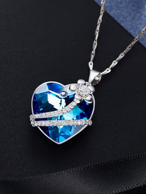 blue new 2018 2018 2018 2018 2018 2018 2018 2018 Heart-shaped Crystal Necklace