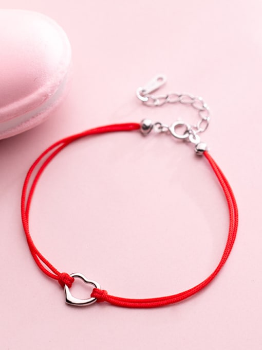 Rosh Sterling silver hollow heart shape red thread bracelet 1