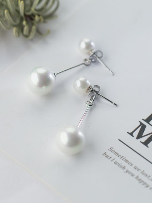 white Temperament Double Artificial Pearl S925 Silver Stud Earrings