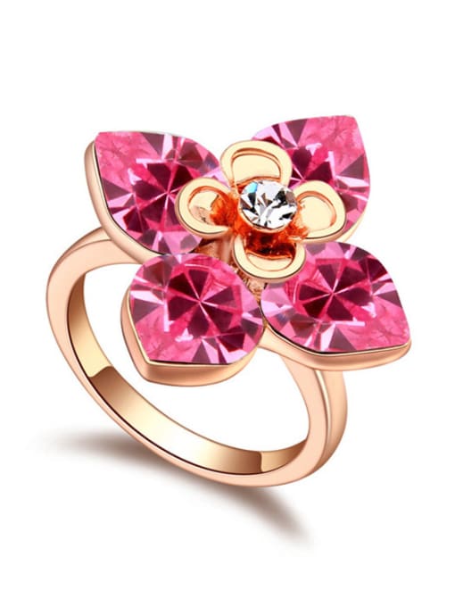 pink Fashion Shiny austrian Crystals Flowery Alloy Ring