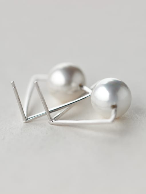 Rosh Exaggerated Triangle Shaped Artificial Pearl Silver Stud Earrings 1