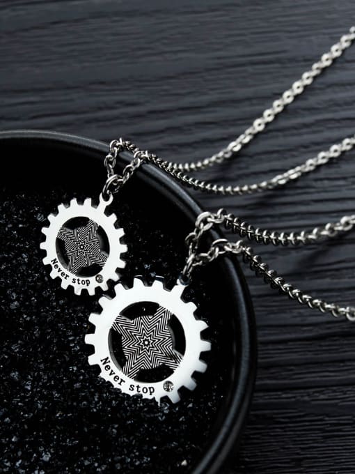 Open Sky Titanium With Two-color plating  Punk Irregular Gearwheel Necklaces 3